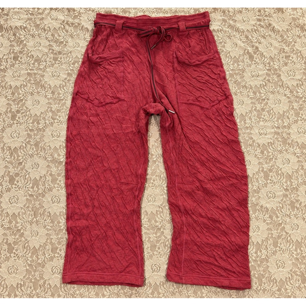 Free People Intimately Crinkle Drawstring Harlem Baggy Crop Lounge Pant Boho S